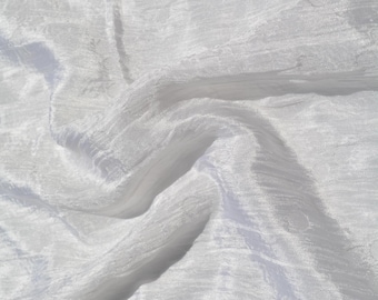 Pure Silk Crinkle Crepe Fabric | White Double-Sided Designer Deadstock | Dresses, Blouses, Special Occasion | *By the 1/2 Yard*