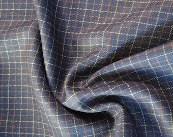 European Pure Wool | Lightweight Wool Suiting | Navy with yellow and brown stripes | Designer Fabric Yardage | By the 1/2 Yard
