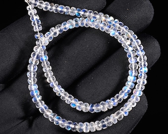 40 Ct. AAA++ Quality Rainbow Moonstone Faceted Rondelle Beads Gemstone 12'' Inch Strand, Blue Flash Gemstone for Jewelry Making (5X4 MM)