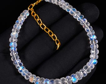 69 Ct. AAA++ Quality Rainbow Moonstone Faceted Rondelle Beaded Bracelet 7.5 Inch , Handmade Bracelet Gemstone for Jewelry Making 5X3-7X5 MM