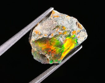 6 Ct. Natural Ethiopian Black Opal Raw Gemstone, Flash Fire Opal Gemstone for Jewelry Making Supplies 16X13X8 MM