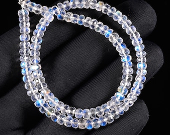 50 Ct. AAA++ Quality Rainbow Moonstone Faceted Rondelle Beads Gemstone 12'' Inch Strand, Blue Flash Gemstone for Jewelry Making (5X4 MM)