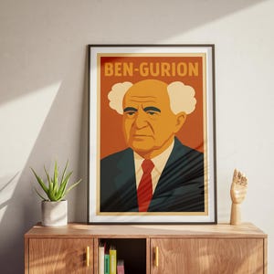 David Ben-Gurion Poster, Retro Jewish Wall Art, Zionist Leader Print, Israel Decor, Mid-Century Modern Style, Printable Jewish Gift, Judaism