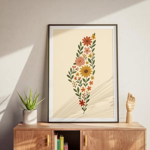 Floral Israel Digital Wall Art Print: Modern Botanical Map of Israel, Jewish Home Decor, Zionist Artwork, Boho Bat Mitzvah Jewish Gift
