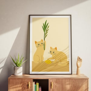 Sukkot Cats Art Print, Lulav Etrog Jewish Holiday Decor Printable Wall Art for Sukkah Cat Lovers Gift Funny Minimalist Judaica Digital Print