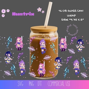Kpop Demon Hunter Glass Can Wrap SVG PNG, Huntrix 16oz Libbey Tumbler, Chibi Girl mug sublimation Anime themed Cup Wrap dtf KPOP fan Merch