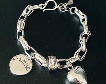 y2k Bracelet - Grunge Jewelry - Y2k Jewelry - Chunky Bracelet - Heart Bracelet - y2k Bracelets - Puffy Heart Bracelet - Silver Link Bracelet