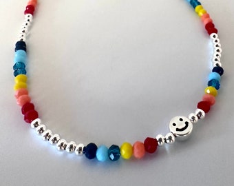 Beaded Choker - Smiley Face Necklace - y2k Necklaces - Preppy Jewelry - Bead Necklace - Rainbow Bead Choker - Layering Necklaces - y2k