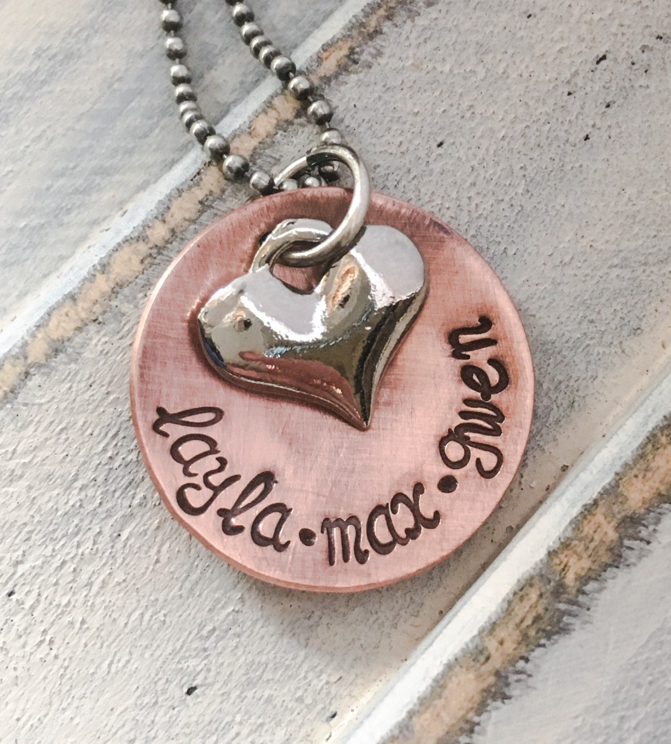Mom Necklace with Kids Names Personalized Hand Stamped Etsy