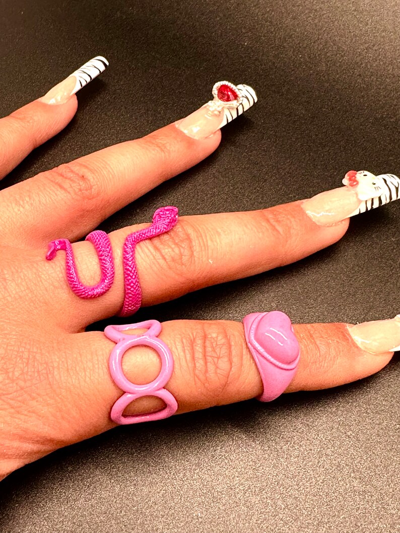 Preppy Rings - Pink Rings - Rings Set - Y2k Rings - Rings Set for Women ...