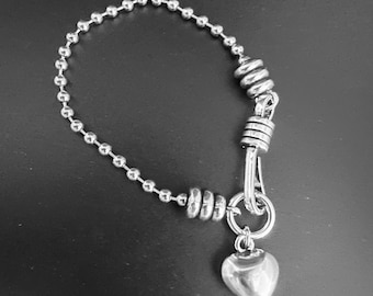 Silver Bead Bracelet - Heart Charm Bracelet - Stacking Bracelets - Grunge Jewelry Bracelet - Minimalist Jewelry - Aesthetic Bracelet