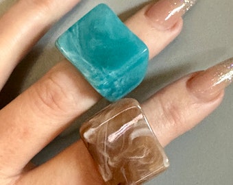 Retro Chunky Ring - y2k Rings - Resin Rings- Acrylic ring - Marble Rings - y2k Jewelry - 90's Rings - Abstract Jewelry - Chunky Rings