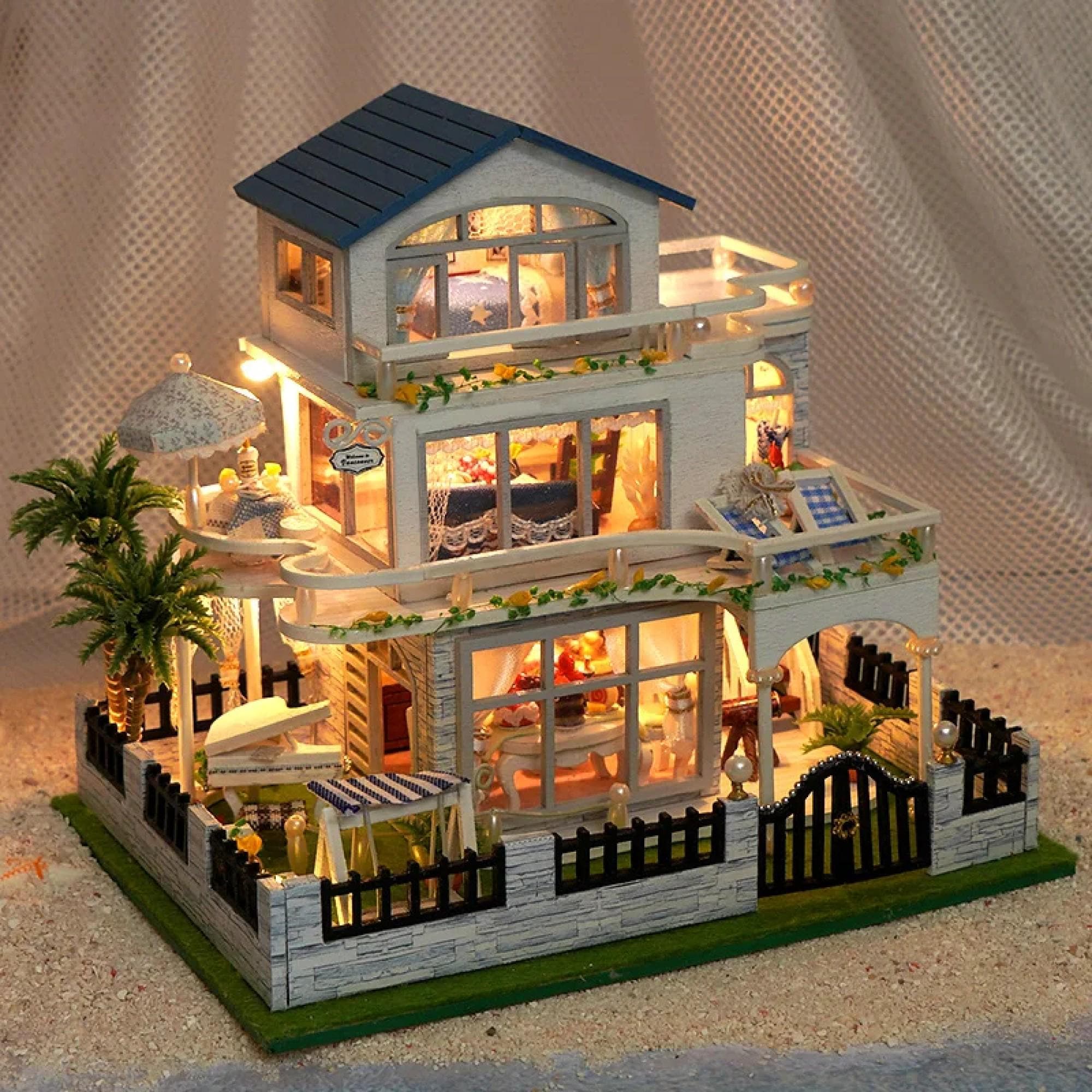 ミニチュアドールハウス家具 - DIY木製ハウスキット、照明