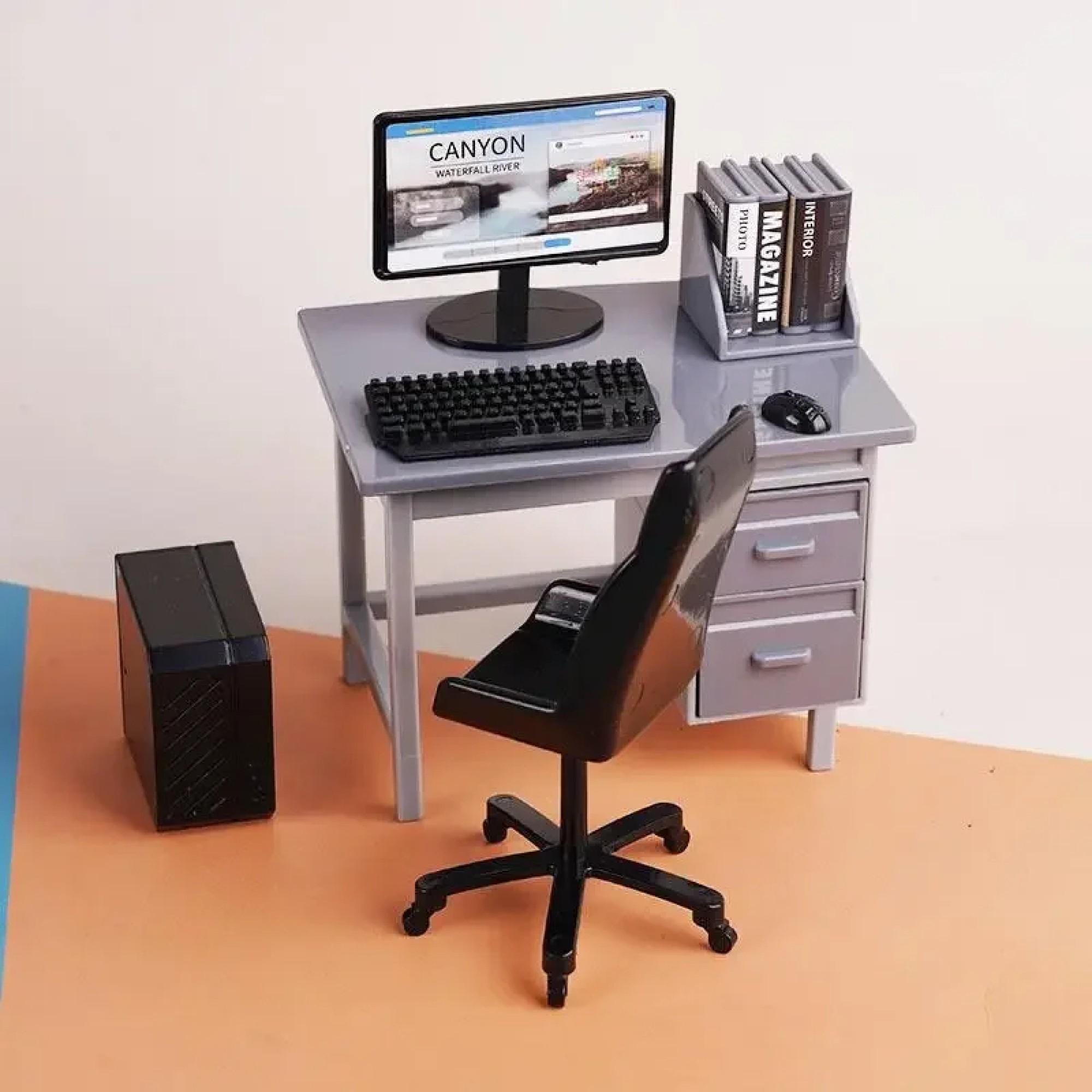 Ensemble Micro-ordinateur Pour Maison De Poupée 1/12 – Clavier, Souris, Unité – 3 Pièces En Métal Et Plastique – Décoration