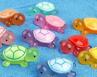 Glow in the Dark Mini Turtle Ornaments: Fairy Garden Decor, Terrarium Supply