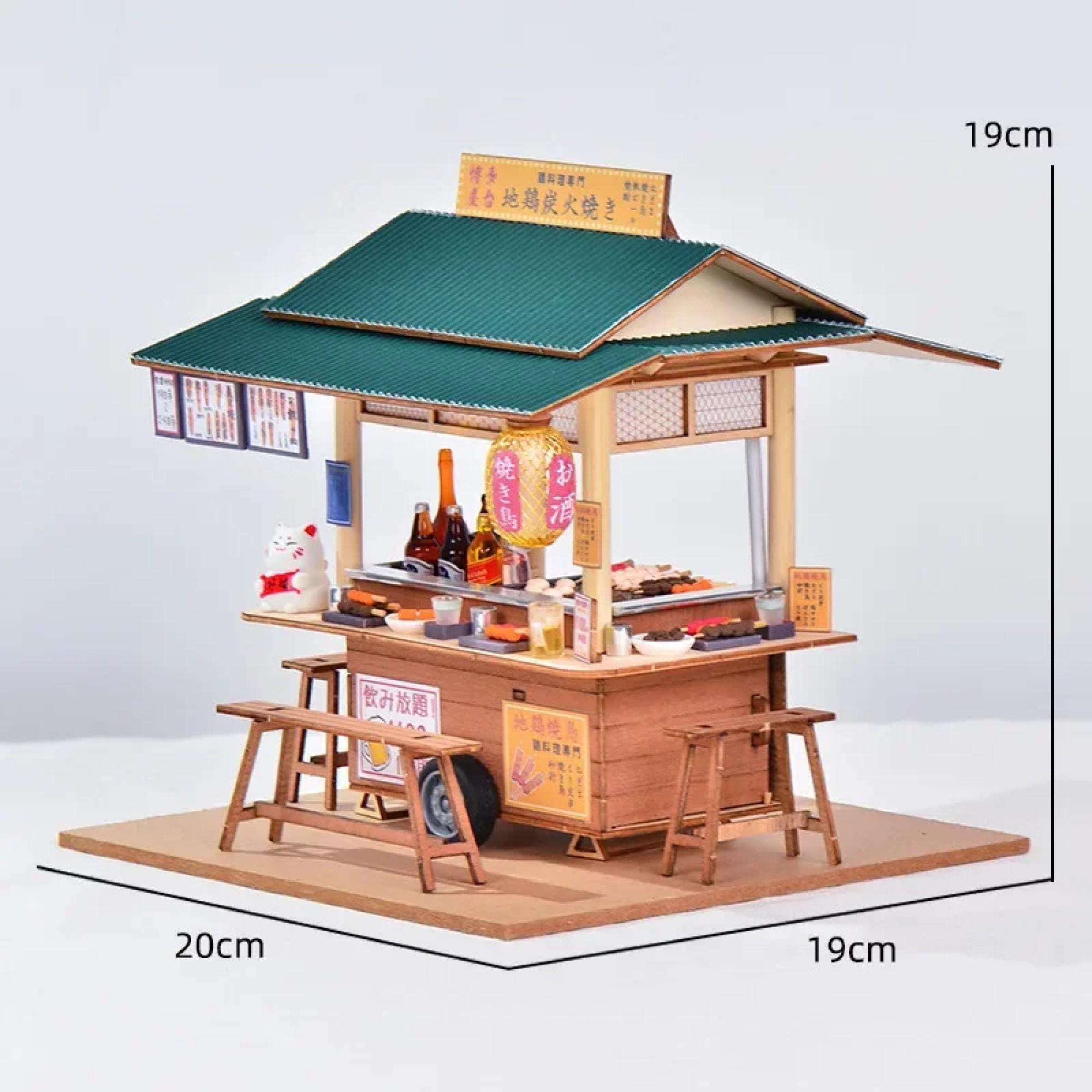 日本の屋台やきとりドールハウスキット：ミニチュア木製工芸品ギフト