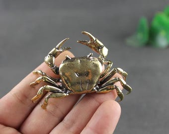 Brass Crab Mini Statue, Handmade Copper Animal Figurine, Antique Style Desk Ornament, Office Home Decor Collectible craft supply.