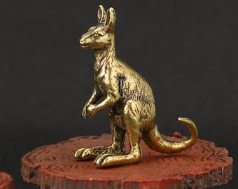 Vintage Brass Kangaroo Figurine, Miniature Animal Statue, Handmade Copper Tea Pet, Desk Ornament Home Decor Gift craft supply.