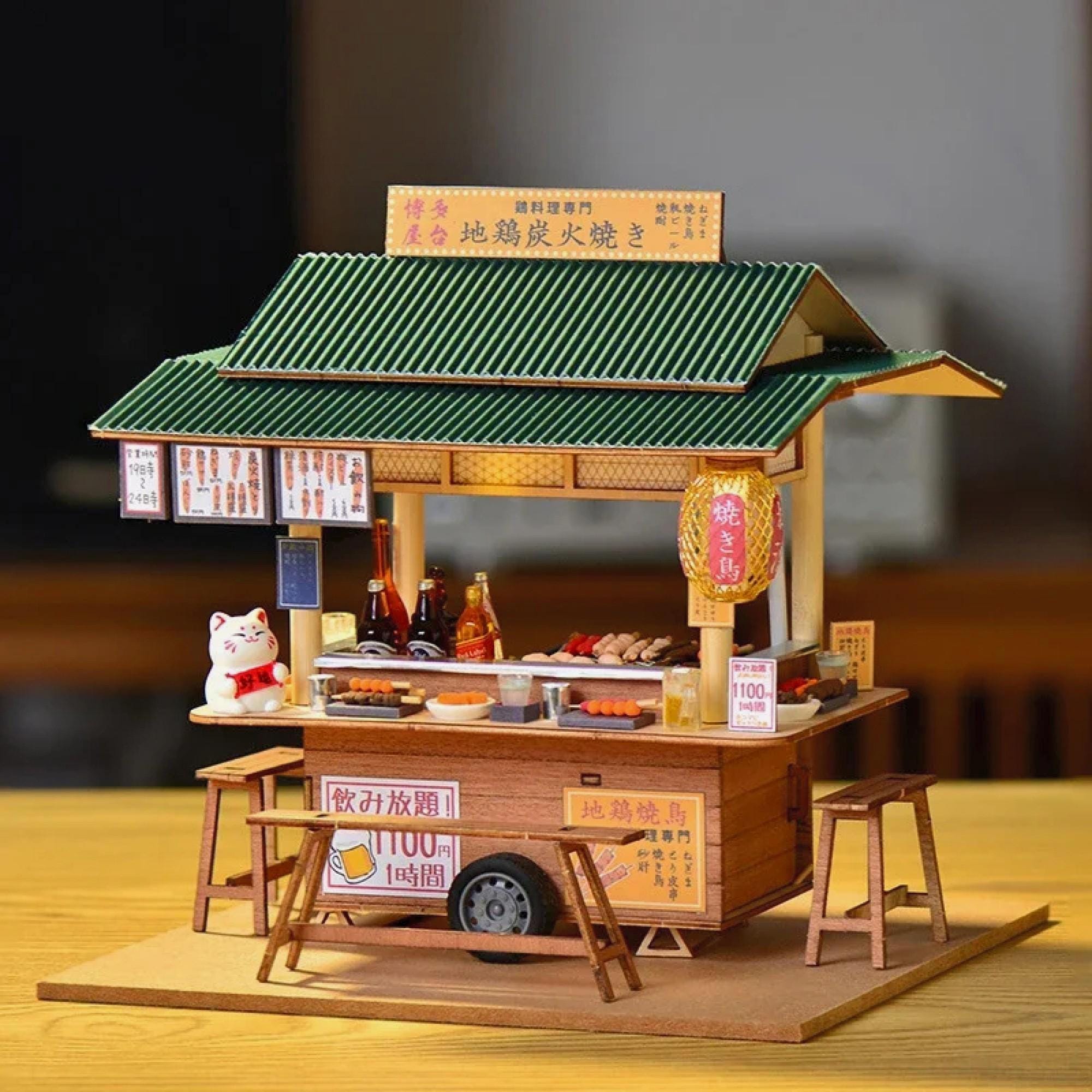 日本の屋台やきとりドールハウスキット：ミニチュア木製工芸品ギフト