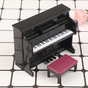 Dollhouse Miniature Grand Piano with Stool: 1/12 Scale Wooden Instrument