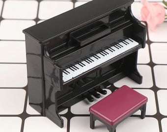 Mini Piano de Simulation avec Tabouret, Finition Soignée, Portable, Format Miniature, Accessoire pour Maison de Poupée à l'Échelle 1:12