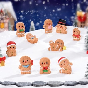 10 PCS miniatures de bonhomme de pain d'épice et bonhomme de neige de Noël | Décoration de maison de poupée, artisanat.