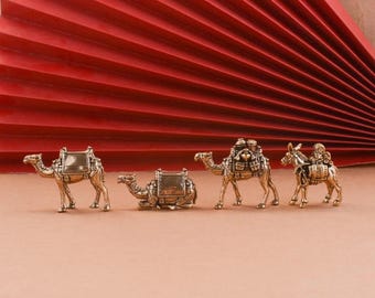 Brass Camel & Donkey Mini Figurine, Antique Copper Animal Statue, Desk Ornament Home Decor Gift craft supply.