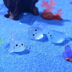 10/20/50PCS Luminous Kawaii Mini Seal Pup Figurines – Glow in the Dark Resin Marine Animals – Fairy Garden, DIY, Aquarium Decor craft supply