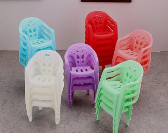 4pcs Miniature Dollhouse Chairs: Plastic Backrest Stools, DIY Decor craft supply.