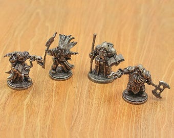 Vintage White Copper Dwarf Mage Figurine, Fantasy Soldier Miniature, Board Game Chess Piece, Desk Car Decor Collectible Gift craft supply.