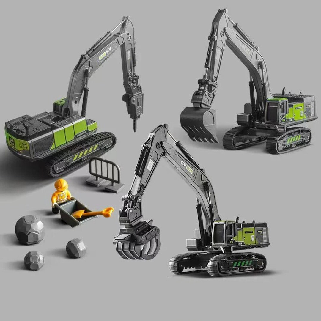 Diecast Construction Vehicle Set – Bulldozer, Truck, Excavator, Crane ...