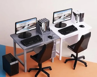 Dollhouse Miniature Desk Set: 1/12 Scale Computer, Chair & Accessories