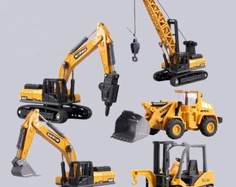 Conjunto de veículos de construção fundidos | Mini liga, empilhadeira, escavadeira e trator de esteira