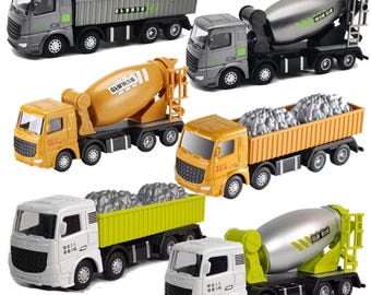 Zestaw 2 ciężarówek transportowych i betoniarek z odlewu ciśnieniowego: konstrukcja ze stopu metali i plastiku, materiały do tworzenia modeli samochodów symulacyjnych.