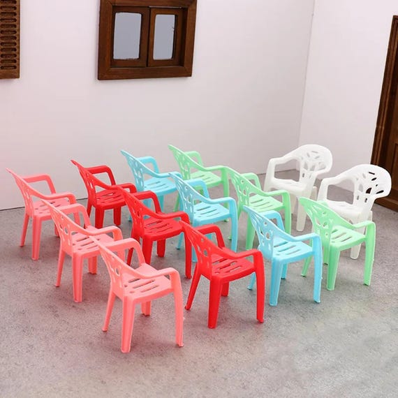 4pcs Miniature Dollhouse Chairs: Plastic Backrest Stools, DIY