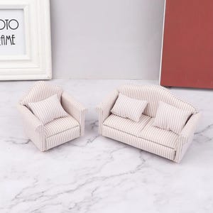 Miniature Dollhouse Sofa 1:12 Scale with Pillow | DIY Living Room Furniture | Pretend Play Toy | Kids Gift | Mini Couch Decor craft supply