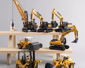Diecast Mini Construction Vehicle Set: Forklift, Excavator & Bulldozer