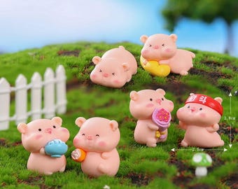 Miniature Pig Figurines Set (6pcs) – Fairy Garden Animal Models