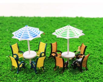 Miniature Parasols, Loungers & Benches - HO/N Scale Diorama Accessories