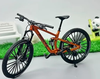 1:8 Mini Alloy Bicycle Diecast Model, Metal Mountain Finger Bike with Shock Absorber, Miniature Collectible Toy.