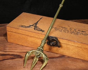 Vintage Brass Trident Tea Knife Desk Ornament Greek Mythology Poseidon Weapon Miniature Figurine Home Office Decor craft supply.