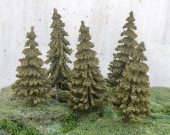 2 pcs Miniature Pine Tree Models: Diorama Scenery Accessories, N HO O Scale