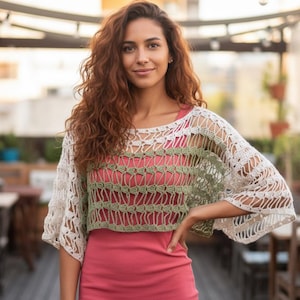 Boho-kanten crop-top patroon pdf, gehaakt zomertopje, eenvoudig direct te downloaden