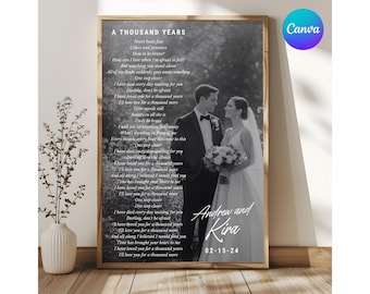 Letra da música de casamento com foto, letra da música de casamento, presente de aniversário, pôster da letra da música favorita, arte de parede do primeiro aniversário