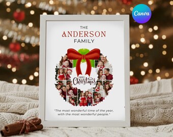 Christmas Wreath Photo Collage Xmas Photo Collage Photo Card Print Holiday Digital File Christmas memories picture frame keepsake xmas gift