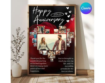 Colagem de presente de aniversário para impressão, presente de aniversário para esposa, marido e namorado, moldura de foto personalizada, modelo de aniversário personalizado Canva