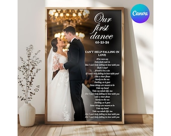 Nossa primeira dança, impressão, letras de música de casamento com foto, dança, presente de aniversário de casamento para casais, pôster com letra, presente para esposa, marido e parceiro