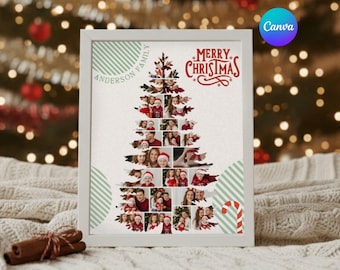 Bearbeitbare Familien-Weihnachtsbaum-Fotocollage, Weihnachtsgeschenk, Bilderrahmen mit Weihnachtserinnerungen, Erinnerungsstück für Paare, Weihnachtsgeschenk
