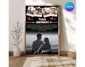 Geburtstagsgeschenk für Freund Freundin Valentines Geschenk für ihn ihr benutzerdefinierte Polaroid Rahmen einzigartiges Jahrestag Geschenk Vorlage Canva