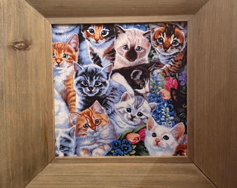 Wall Art - “Itty Bitty Kitty Committee” in 16” square barn wood frame